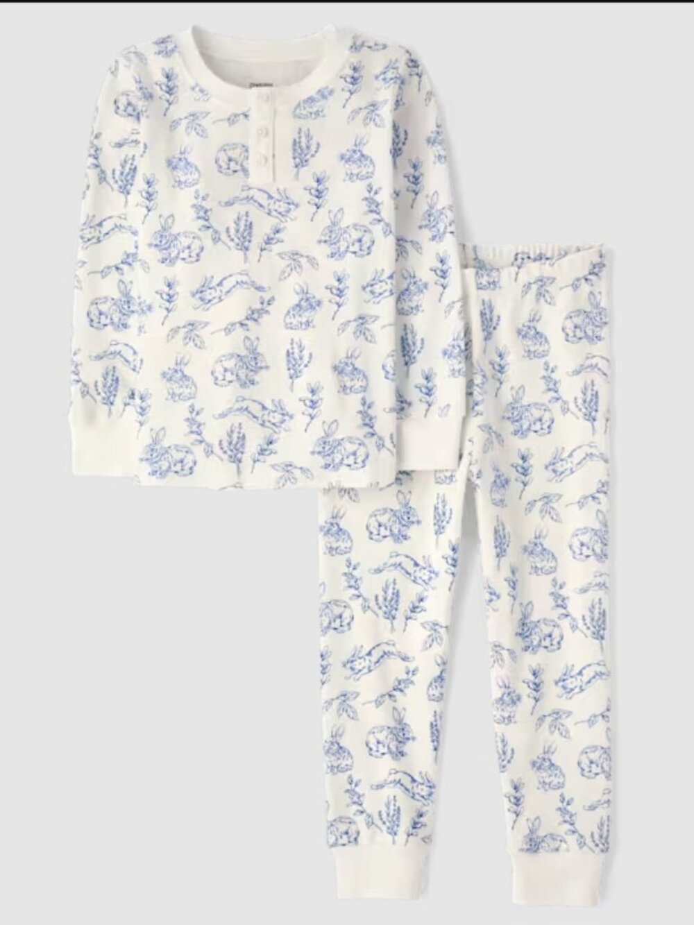 Gymboree White Blue Bunny Pajama 3t Toddler Unisex Girls or Boys 100% Cotton NWT